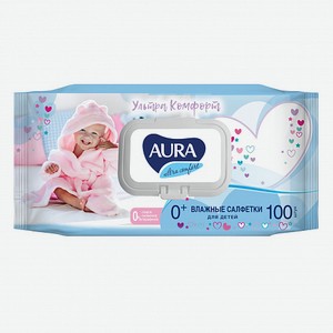 Салфетки влажные для детей с крышкой Ultra Comfort с экстрактом алоэ и витамином Е 100шт Aura, 0,385 кг