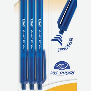 Ручка Бик Снг Round Stic Clic шариковая автоматическая синяя 3шт