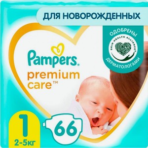 Подгузники Pampers Premium Care №1 2-5кг 72/66шт в ассортименте