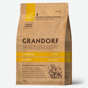 Сухой корм для собак мелких пород GRANDORF Mini Adult 4 Meat & Probiotics, с пробиотиками, 4 вида мяса, 3кг
