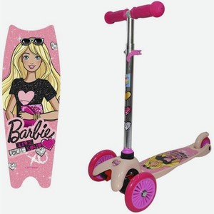 Самокат 1Toy Barbie, детский, 3-колесный, 120мм, 80мм, розовый/мультиколор [т11410н]