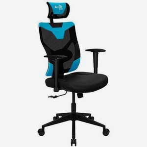 Кресло игровое Aerocool Guardian, на колесиках, эко.кожа/сетка, черный/голубой [guardian ice blue]