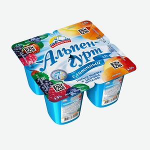 Йогурт сливочный лесная ягода/ абрикос 4,5% 0,1 кг Альпенгурт