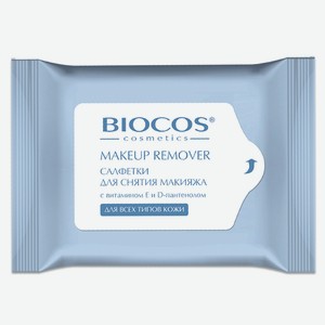 BioCos Влажные салфетки для снятия макияжа для всех типов кожи 15шт, 0,06 кг
