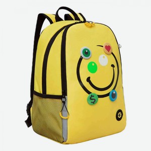 Рюкзак школьный Grizzly Смайл со значками цвет: жёлтый/чёрный, 29×38×16 см