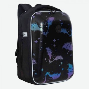 Рюкзак каркасный школьный Grizzly Летучие мыши цвет: чёрный/синий/сиреневый, 27×39×17 см