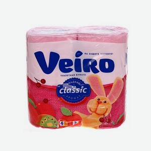 Туалетная бумага VEIRO Classic розовая, 2-слойная, 4 рулона