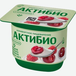 Биойогурт АктиБио с вишней, яблоком и малиной 2.9%, 130 г, без сахара