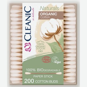 Ватные палочки Naturals Organic Cotton картон 200шт CLEANIC, 0,074 кг