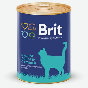 Консервированный корм для кошек Brit мясное ассорти с птицей, 340 г