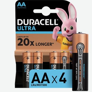 Батарейки DURACELL UltraPower AA 4шт, 0,106 кг