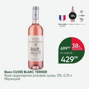 Вино CUVEE BLANC TERRIER Rose ординарное розовое сухое, 13%, 0,75 л (Франция)