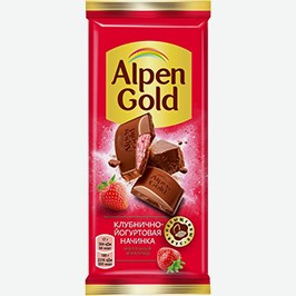 Шоколад Альпен Голд, Молочный, С Клубнично-йогуртовой Начинкой, 85 Г