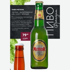 Пиво Meteor Светлое Фильтрованное 4.5% 0.33 Л Франция