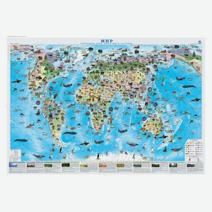 Карта настенная «Атлас Принт» Мир Природные зоны, животные и растения, 1 х 0,7 м