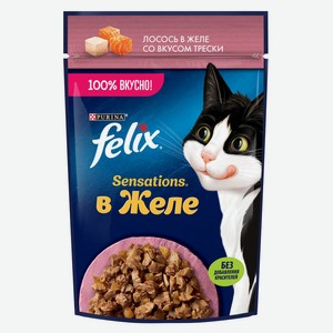 Корм влажный для кошек Felix лосось в желе со вкусом трески, 75 г