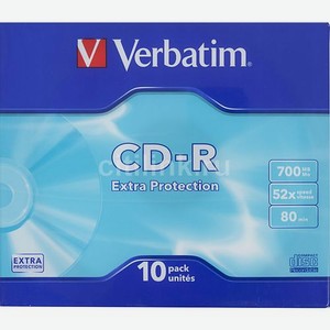 Оптический диск CD-R Verbatim 700МБ 52x, 10шт., slim case [43415]