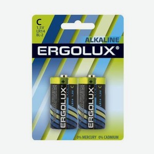 C Батарейка ERGOLUX Alkaline LR14 BL-2, 2 шт. 8450мAч