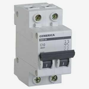 Выключатель автоматический IEK Generica (MVA25-2-010-C) 10A тип C 4.5kA 2П 400В 2мод серый (упак.:1ш