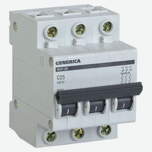 Выключатель автоматический IEK Generica (MVA25-3-025-C) 25A тип C 4.5kA 3П 400В 3мод серый (упак.:1ш