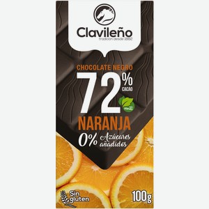Темный шоколад 72% без сахара с апельсином и стевией Chocolates Clavileno Испания 0,1 кг