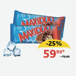 Мороженое Maxiduo Страчателла Ваниль/Кусочки темного шоколада/ Шоколадное печенье/Соленые шарики 92 гр