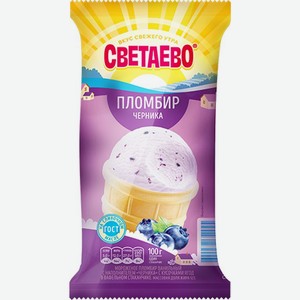 Мороженое пломбир Светаево Черника ванильный с кусочками ягод в вафельном стаканчике 12%, 100г