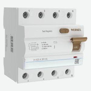 Устройство защитного отключения Werkel 3P+N 63 A 30m А АС 6 kа (W914P636)