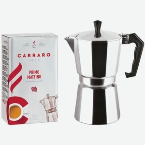Подарочный набор CAFFE-CARRARO Happy New Year Oro, кофе молотый Carraro Primo Mattino + гейзерная кофеварка Italco Express (201300)