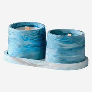 Ароматическая свеча Богатство Аромата  Лофт , из соевого воска, деревянный фитиль, белая/синяя, в бетоне на подставке (5365015)