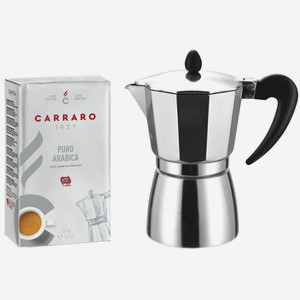 Подарочный набор CAFFE-CARRARO Happy New Year Rosso, кофе молотый Womens Day Carraro Puro Arabica + гейзерная кофеварка Italco Soft (275300)