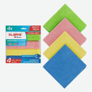Салфетки для уборки Laima Multi Pack Pro Colour, из микрофибры, 30х30 см, 4 шт (607792)