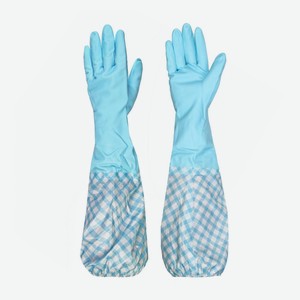 Перчатки хозяйственные VETTA удлиненные, с утеплением, 45 см, размер М, голубые (447-059)