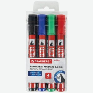 Маркеры перманентные Brauberg Ultra Marker, круглый наконечник 3,5 мм, 4 цвета (152208)