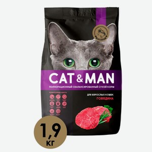 Корм сухой для взрослых кошек CAT&MAN с говядиной 1,9 кг