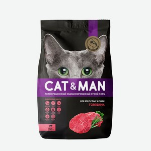 Корм сухой для кошек <Cat&Man> с говядиной 350г пакет Россия