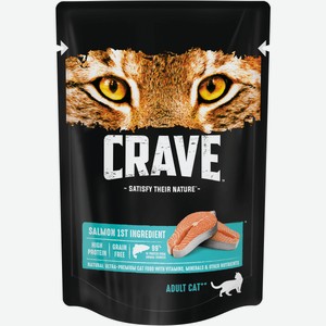 Crave полнорационный консервированный корм для взрослых кошек, с лососем (70 г)