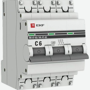 Выключатель автоматический EKF PROxima mcb4763-3-06C-pro 6A тип C 4.5kA AC 3П 400В 3мод белый (упак.