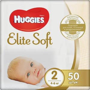 Подгузники HUGGIES Elite Soft, размер 2 (4-6 кг), 50 шт.