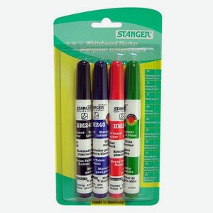Набор маркеров для досок Stanger BM240, 4 цвет., 1-3 мм, круглый пишущий наконечник [321002]