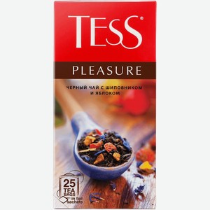 Чай Tess Pleasure чёрный с шиповником и яблоком в пакетиках, 25х1.5г