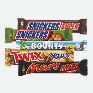 Батончики шоколадные  Snickers ,  Bounty ,  Twix ,  Mars  80г, 81г, 82г.