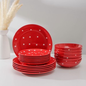 Сервиз столовый  Красный горох  (6 тарелок 19 см, 6 тарелок 27 см, 6 суповых тарелок 18,7 см)