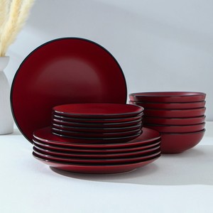 Сервиз столовый  Ваниль  бордовый (6 тарелок 19 см, 6 тарелок 27 см, 6 мисок 19 см)
