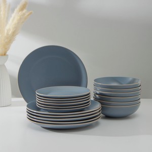 Сервиз столовый  Ваниль  голубой (6 тарелок 19 см, 6 тарелок 27 см, 6 мисок 19 см)