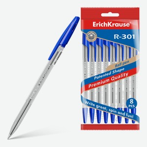 Ручка Erich Krause Classic Stick шариковая R-301 синяя, 8шт Китай
