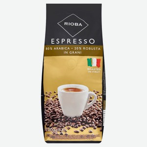 RIOBA Кофе в зернах натуральный жареный 80:20, 1кг Италия