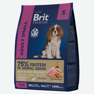 Сухой корм для собак маленьких пород Brit Premium Adult S курица, 3 кг