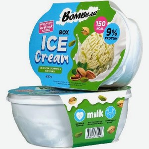 Мороженое молочное Пломбир-фисташка с пониж.кал.ванна 400г Бомбар
