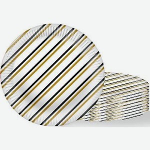 Тарелки одноразовые бумажные  Тренд  (золотые, прямая двойная полоска) d18 см, 10 шт.